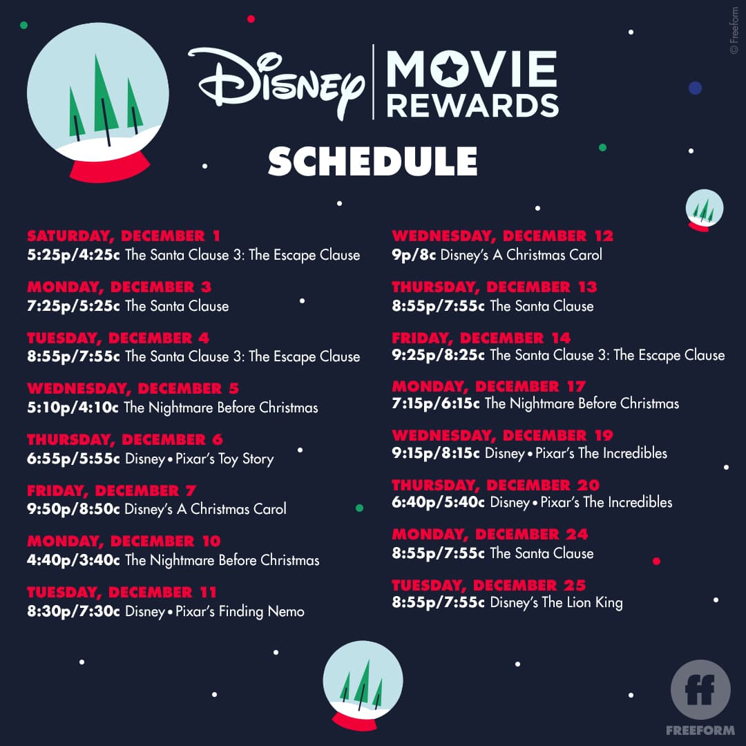 Freeform 25 Days Of Christmas 2022 Disney Points Freeform 25 Days Of Christmas Disney Codes - Santa's Sweepstakes